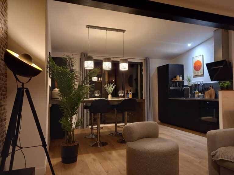 vue éloigné salon avec éclairage